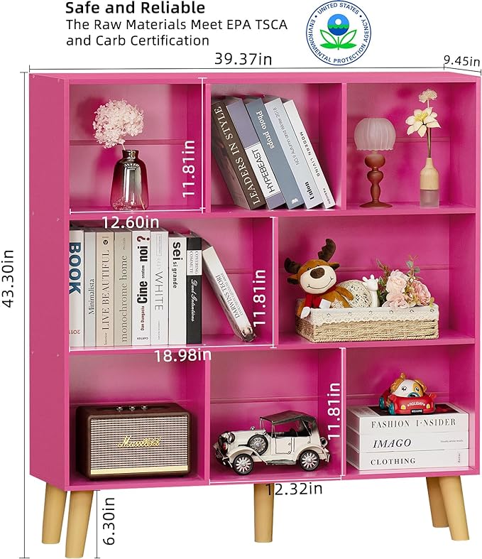 LEYAOYAO Bookshelf,3 Tier Book Shelf with Legs,Pink Modern Bookshelf,Large Freestanding Open Modern Bookshelves,Display Bookcases Decor Furniture for Nursery - LeafyLoom