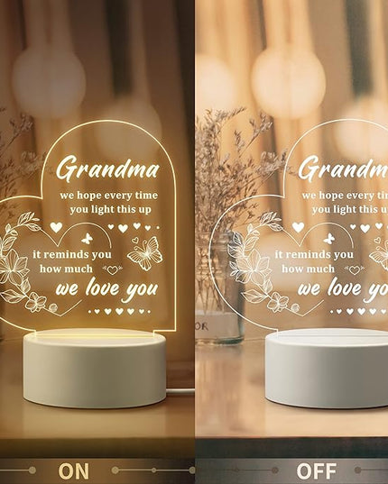 Gifts for Grandma, Grandma Gifts - Engraved Night Light, Grandma Birthday Gifts, Thanksgiving Christmas Mothers Day Gifts for Grandma, Nana, Grammy, Grandmother - LeafyLoom