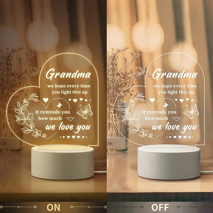 Gifts for Grandma, Grandma Gifts - Engraved Night Light, Grandma Birthday Gifts, Thanksgiving Christmas Mothers Day Gifts for Grandma, Nana, Grammy, Grandmother - LeafyLoom