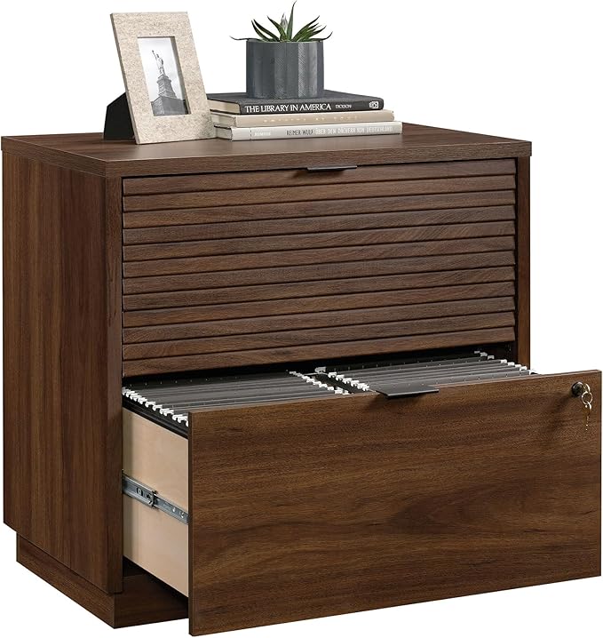 Sauder Englewood Lateral file, L: 30.87" x W: 19.29" x H: 29.25", Spiced Mahogany finish - LeafyLoom