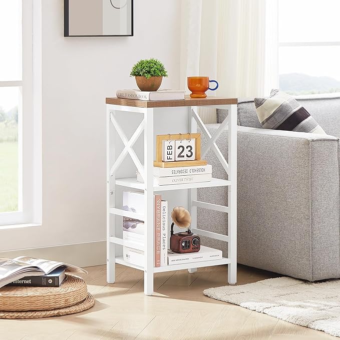 Bookcase, Industrial Small Bookshelf,3-Tier Bookcase Storage Organizer, Small Book Shelf for Small Spaces, Living Room, Bedroom and Home Office, White&Brown - LeafyLoom