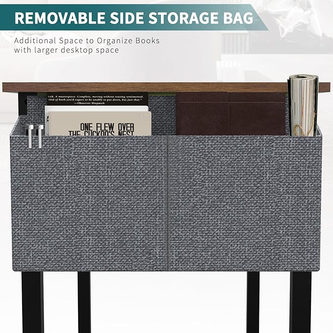 SMUG Computer Desk 48 Inch Home Office Writing Wood Storage Bag & Headphone Hook Simple Bedroom 2 Person Work Study Kids Table, Rustic Brown - LeafyLoom