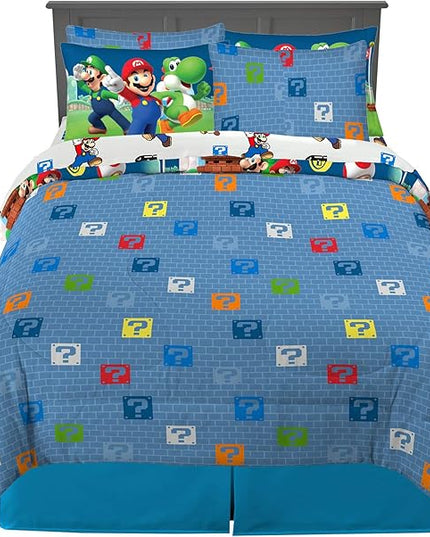 Franco Kids Bedding Super Soft Comforter and Sheet Set with Sham, 7 Piece Full Size, Mario - LeafyLoom