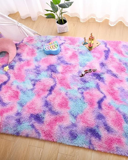 AROGAN Soft Rainbow Area Rugs for Girls Room 3x5 Feet, Fluffy Cute Colorful Princess Carpet for Kids Teens Nursery Toddler,Bedroom Hot Pink - LeafyLoom