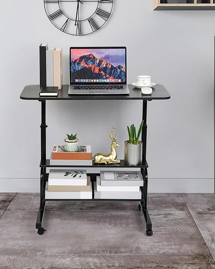 Adjustable Mobile Laptop Desk Portable Detachable Wheels Home Office Desk Height, Bedside Table Additional Storage Rack Small Spaces Veranda Office Desk Size 15.7 * 31.5 Inch Black - LeafyLoom