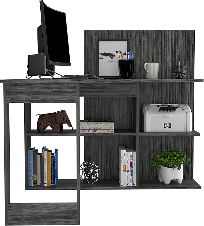 NicBex Kimberly-DW-00007-LWJ Home Office Desks, 47.2"x51.7"x43.3", Smokey Oak - LeafyLoom