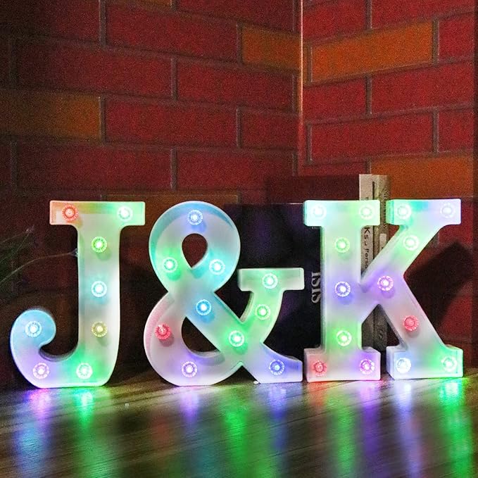 LED Letter Lights Sign Light Up Letters Sign for Night Light Wedding/Birthday Party Battery Powered Christmas Lamp Home Bar Decoration- (Colorful J) - LeafyLoom