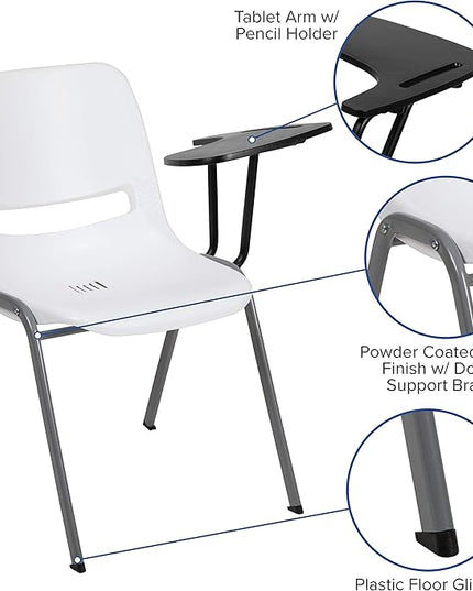 Flash Furniture HERCULES 5 Pack White Ergonomic Shell Chair with Left Handed Flip-Up Tablet Arm - LeafyLoom