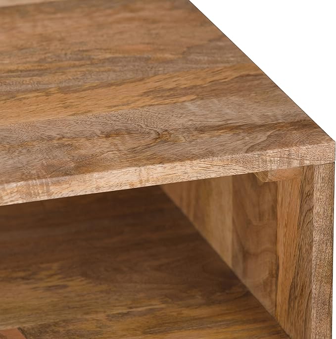 SIMPLIHOME Hunter SOLID WOOD and Metal 55 inch Wide Mid Century Modern Console Sofa Entryway Table in Natural with Storage, 2 Shelves, for the Living Room, Entryway and Bedroom - LeafyLoom