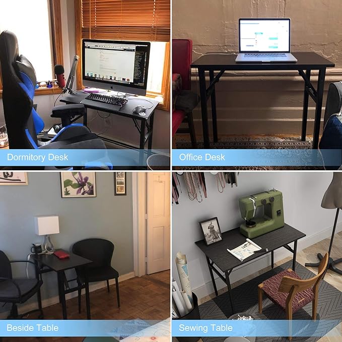 Need Folding Desk - 31 1/2" No Assembly Foldable Small Computer Table,Sturdy and Heavy Duty Writing Desk for Small Spaces, Black&Black Frame - LeafyLoom