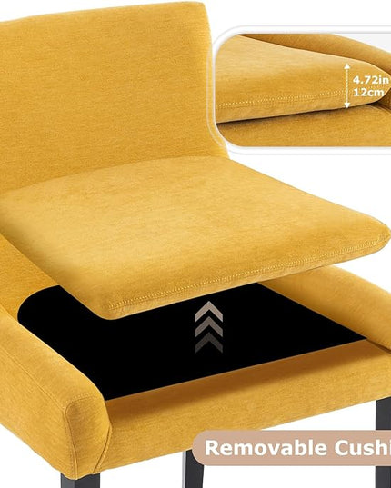 COLAMY Modern Dining Chairs Set of 4, Upholstered Corduroy Accent Side Leisure Chairs with Mid Back and Wood Legs for Living Room/Dining Room-Yellow - LeafyLoom