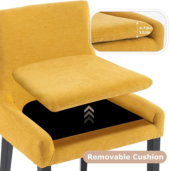 COLAMY Modern Dining Chairs Set of 4, Upholstered Corduroy Accent Side Leisure Chairs with Mid Back and Wood Legs for Living Room/Dining Room-Yellow - LeafyLoom