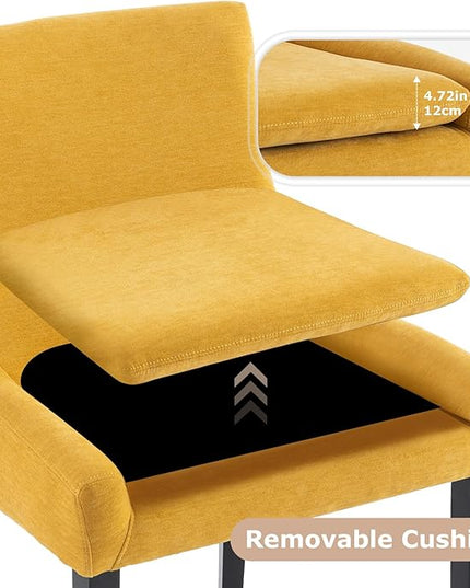 COLAMY Modern Dining Chairs Set of 2, Upholstered Corduroy Accent Side Leisure Chairs with Mid Back and Wood Legs for Living Room/Dining Room-Yellow - LeafyLoom