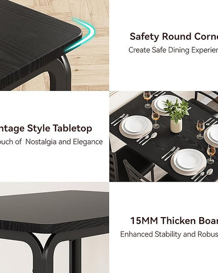 Black Dining Table Set for 4, Kitchen Table and Chairs for 4, 5 Piece Kitchen Dining Room Table Set,Space-Saving Wood Modern Rectangle Dinner Table Dinette Furniture for Breakfast Nook,Home Office - LeafyLoom