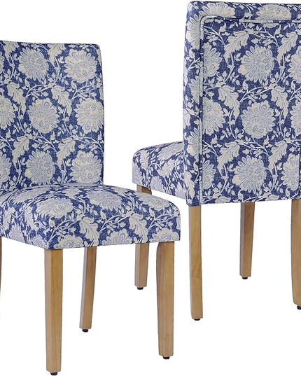 HomePop Classic Parsons Dining Chairs, Pack of 2, Blue Floral Print - LeafyLoom