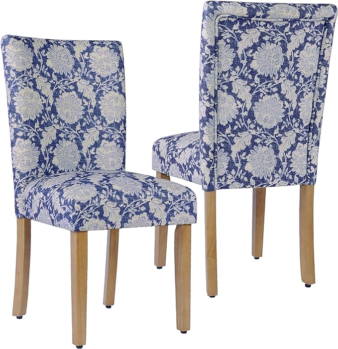 HomePop Classic Parsons Dining Chairs, Pack of 2, Blue Floral Print - LeafyLoom