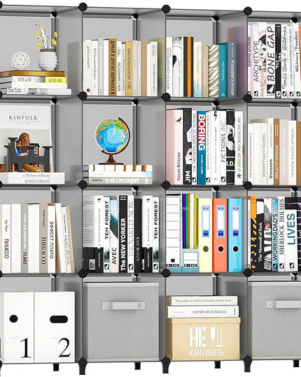 HOMIDEC Book Shelf 16 Cubes Bookcase Bookshelf Cube Storage Organizer Portable Display Bookshelf Kids Bookshelf Book Case for Study Room,Bedroom,Office,Living Room,Closet (47.2x11.8x47.2 inch) - LeafyLoom