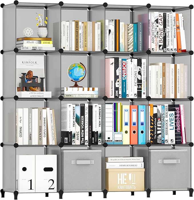 HOMIDEC Book Shelf 16 Cubes Bookcase Bookshelf Cube Storage Organizer Portable Display Bookshelf Kids Bookshelf Book Case for Study Room,Bedroom,Office,Living Room,Closet (47.2x11.8x47.2 inch) - LeafyLoom