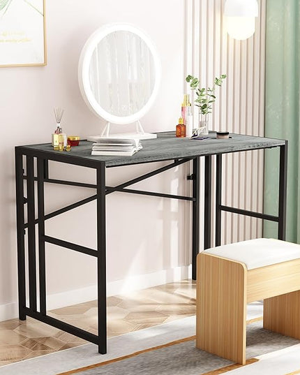 31 Inch Folding Small Computer Desk, Foldable Space-Saving Home Office Table, Simple Study Writing Gaming Workstation for Small Space, No Assembly Needed, Grey Oak - LeafyLoom