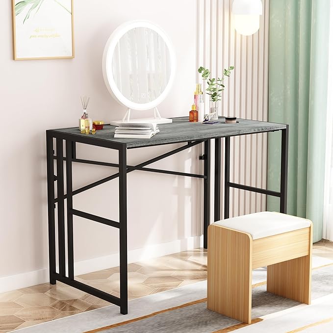 31 Inch Folding Small Computer Desk, Foldable Space-Saving Home Office Table, Simple Study Writing Gaming Workstation for Small Space, No Assembly Needed, Grey Oak - LeafyLoom