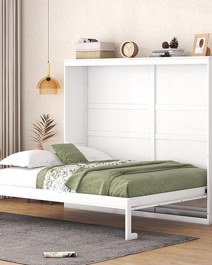 Merax Modern Farmhouse Solid Wood Murphy Bed Chest/Space Saving/Wood Slat Support/Queen,White - LeafyLoom