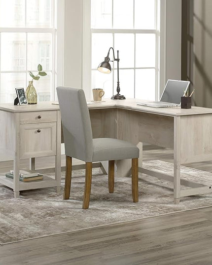 Sauder L-Desk (59.06" x 58.74" x 29.57") and Bookcase/Bookshelf (35.28" x 13.23" x 69.76") Bundle, Chalked Chestnut Finish - LeafyLoom