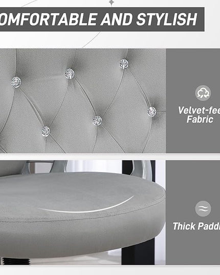 Vinsetto Home Office Chair, Velvet Computer Chair, Button Tufted Desk Chair with Swivel Wheels, Adjustable Height, and Tilt Function, Light Gray - LeafyLoom