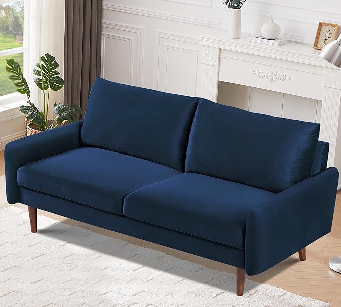 US Pride Furniture Kent Modern Velvet Sofa, Comfortable 3 Seater Couch for Living Rooms and Small Spaces, Ideal Studio Apartment Furniture with Sleek Design, Dark Blue - LeafyLoom