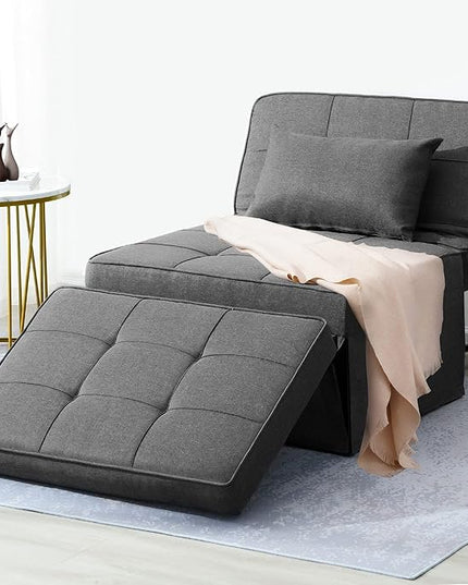 Sofa Bed, 4 in 1 Multi-Function Folding Ottoman Breathable Linen Couch Bed with Adjustable Backrest Modern Convertible Chair for Living Room Apartment Office, Dark Grey - LeafyLoom