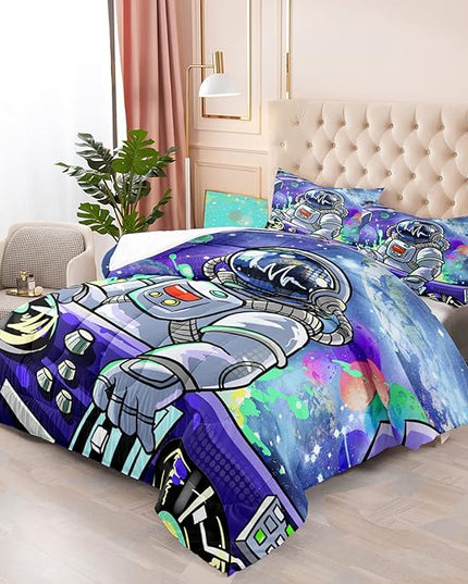 Kids Comforter Sets Boys, Outer Space Astronaut Comforter Sets for Boys Girls Kids Teens Galaxy Space Themed Bedroom Decor All Season, 1 Comforter 2 Pillowcases - LeafyLoom