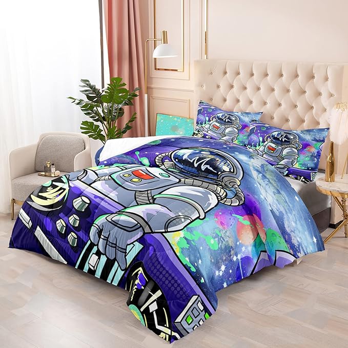 Kids Comforter Sets Boys, Outer Space Astronaut Comforter Sets for Boys Girls Kids Teens Galaxy Space Themed Bedroom Decor All Season, 1 Comforter 2 Pillowcases - LeafyLoom