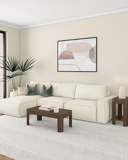 Plank+Beam Small Modern Rounded Coffee Table, 40 Inch, Solid Wood Contemporary Center Table for Living Room, Rectangle Tea Table, Walnut - LeafyLoom
