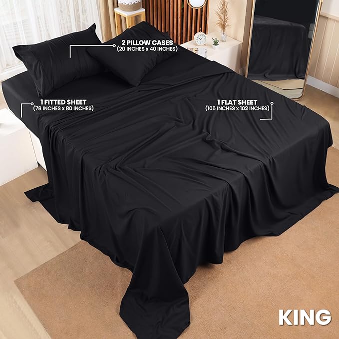 Utopia Bedding King Bed Sheets Set - 4 Piece Bedding - Brushed Microfiber - Shrinkage and Fade Resistant - Easy Care (King, Black) - LeafyLoom