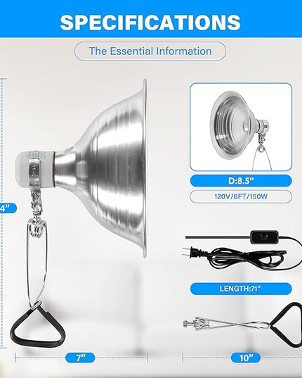 Simple Deluxe Clamp Lamp Light with Ceramic Base, 8.5 Inch Aluminum Reflector and 6 Feet Power Cord for Heat Lamp & Work Light, 2023 New Version - LeafyLoom