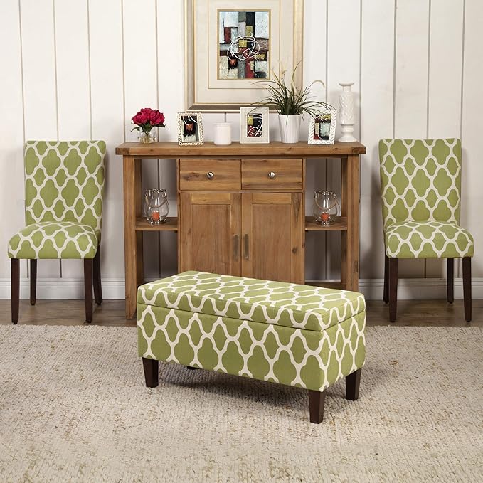 HomePop Parsons Classic Upholstered Accent Dining Chair, Set of 2, Green and Cream Geometric - LeafyLoom