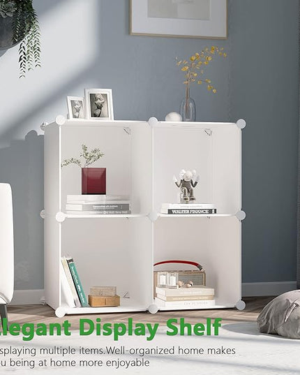 C&AHOME Cube Storage Organizer, 4-Cube Shelves Units, Closet Cabinet, DIY Plastic Modular Book Shelf Ideal for Bedroom, Living Room, Office, 24.8" L x 12.4" W x 24.8" H Milky UPCS04M - LeafyLoom