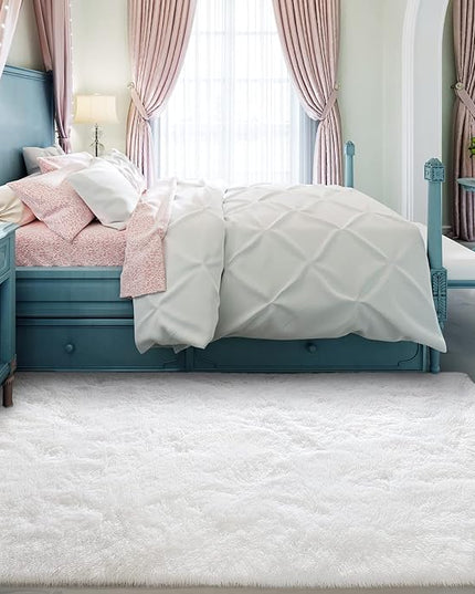 Super Soft Fluffy Shaggy Rugs 3x5 Feet for Living Room Bedroom, Fuzzy Plush Area Rugs for Girls Kids Room Nursery Home Decor, Furry Dorm Rug Cute Non-Slip Indoor Floor Carpet, Cream White - LeafyLoom