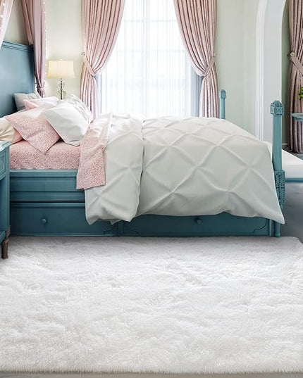 Super Soft Fluffy Shaggy Rugs 5x8 Feet for Living Room Bedroom, Fuzzy Plush Area Rugs for Girls Kids Room Nursery Home Decor, Furry Dorm Rug Cute Non-Slip Indoor Floor Carpet, Cream White - LeafyLoom