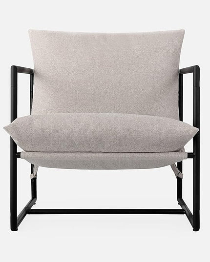 ZINUS Aidan Sling Accent Chair / Metal Framed Armchair with Shredded Foam Cushioning, Oatmeal - LeafyLoom