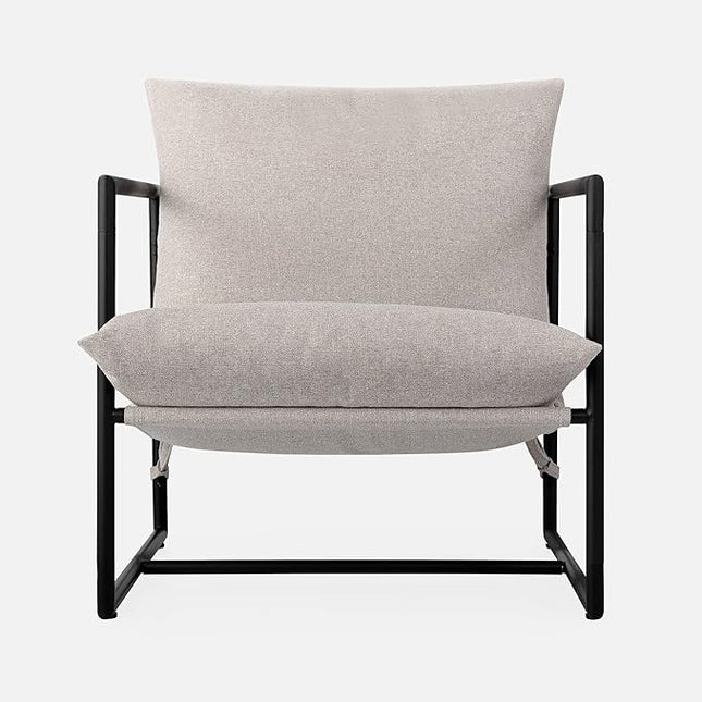ZINUS Aidan Sling Accent Chair / Metal Framed Armchair with Shredded Foam Cushioning, Oatmeal - LeafyLoom