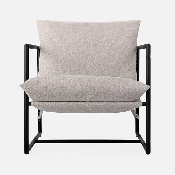 ZINUS Aidan Sling Accent Chair / Metal Framed Armchair with Shredded Foam Cushioning, Oatmeal - LeafyLoom
