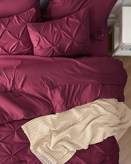 Bedsure Full Size Comforter Sets - Bedding Sets Full 7 Pieces, Bed in a Bag Burgundy Bed Sets with Comforter, Sheets, Pillowcases & Shams - LeafyLoom