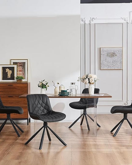 YOUNUOKE Upholstered Dining Chairs Set of 2 Comfortable Mid Century Modern Kitchen Chair with Sturdy Metal Legs Faux Leather Dinner Chairs for Kitchen Dining Room, Black - LeafyLoom