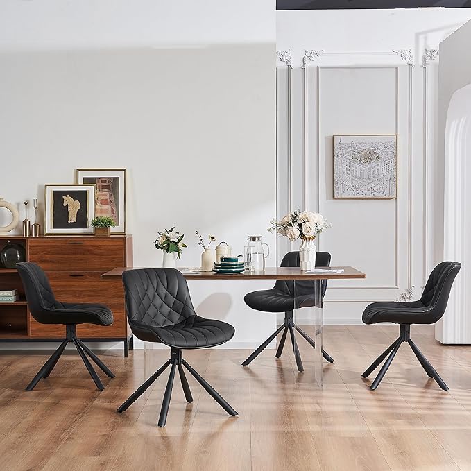 YOUNUOKE Upholstered Dining Chairs Set of 2 Comfortable Mid Century Modern Kitchen Chair with Sturdy Metal Legs Faux Leather Dinner Chairs for Kitchen Dining Room, Black - LeafyLoom