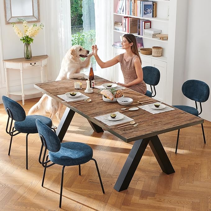 COLAMY Modern Fabric Dining Chairs Set of 4, Upholstered Dining Room Kitchen Chairs with Curved Backrest, Round Seat, Black Metal Legs, Green - LeafyLoom