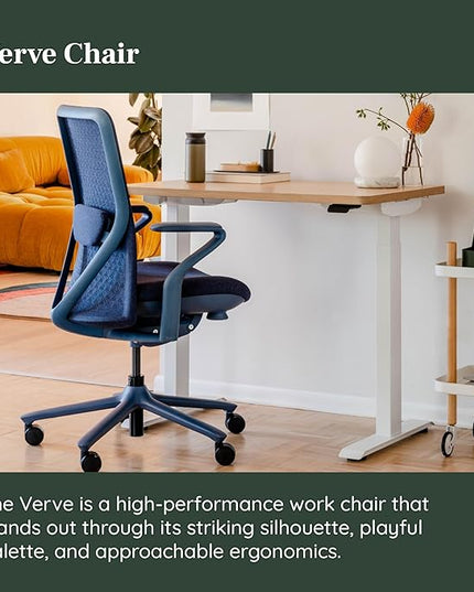 Branch Verve Chair - High Performance Executive Office Chair with Contoured Seat Back and Adjustable Lumbar Rest - High Density Foam Cushion with Aluminum Base - Up to 275 lbs - Cobalt - LeafyLoom
