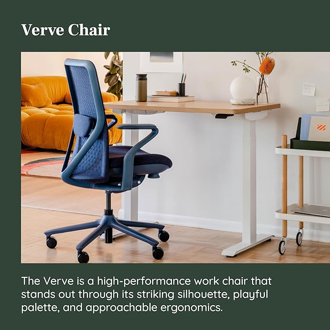 Branch Verve Chair - High Performance Executive Office Chair with Contoured Seat Back and Adjustable Lumbar Rest - High Density Foam Cushion with Aluminum Base - Up to 275 lbs - Cobalt - LeafyLoom