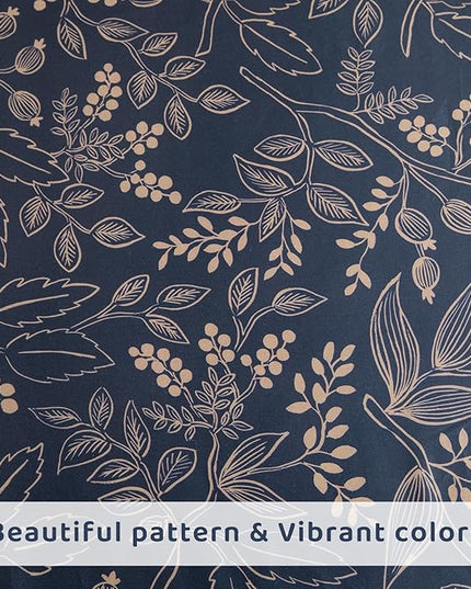 QSH Floral Egyptian Cotton Sheets Queen Size - Elegant Navy Botanical Pattern Printed Bedding Sheets Queen Size Bed Extra Soft and Breathable 4pcs Deep Pockets Bed Sheets - LeafyLoom