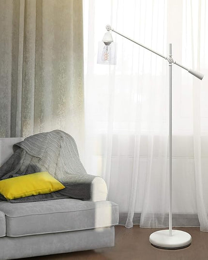 Elegant Designs LF1030-WHT Pivot Arm Glass Shade Floor Lamp, White - LeafyLoom