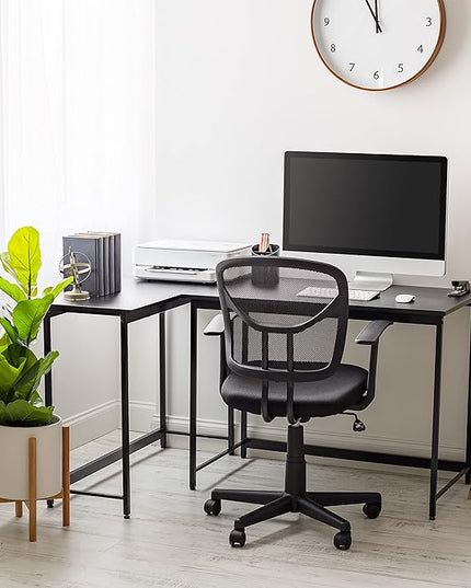 IRIS USA 39 Inch Modern Laptop and Computer Desk Office Table for Home Office, Water and Scratch Resistant Surface Gaming Desk, Easy to Assemble Black Desk - LeafyLoom